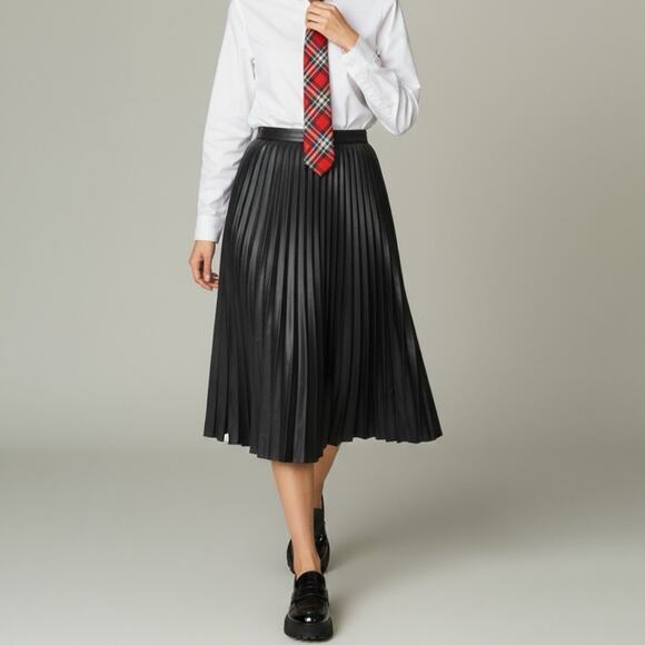 Zara Woman Black Pleated Faux Leather Midi Skirt Size Small Knife Pleat A-Line - Picture 1 of 13